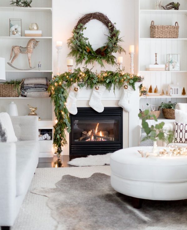 Beautiful, Modern Christmas Fireplace Mantle Decor