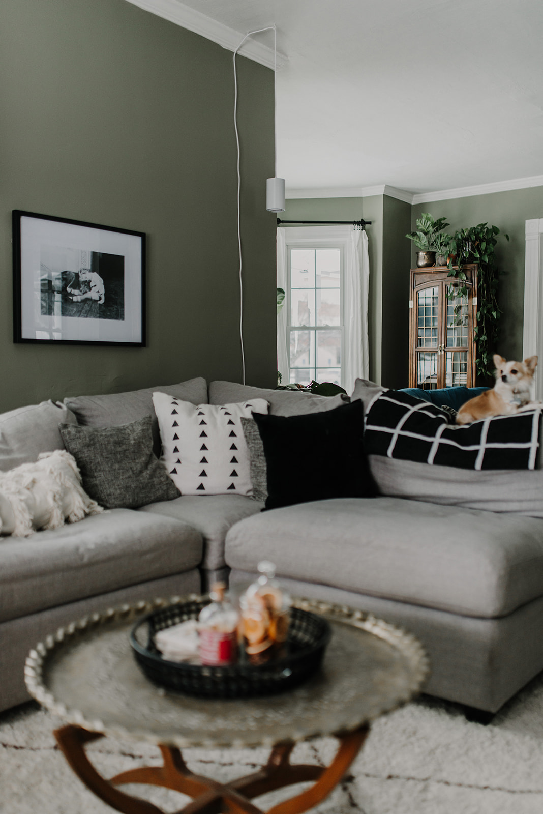 Earthy Eclectic Sage Green Living Room