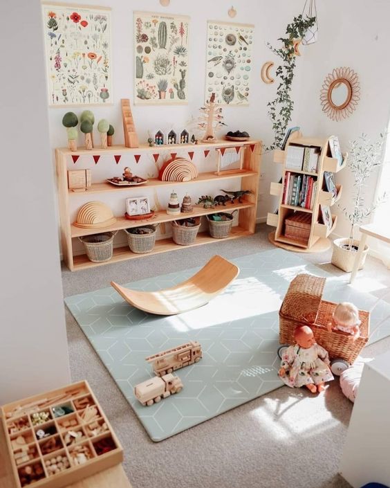 Montessori inspired playroom ideas with space for floor play.